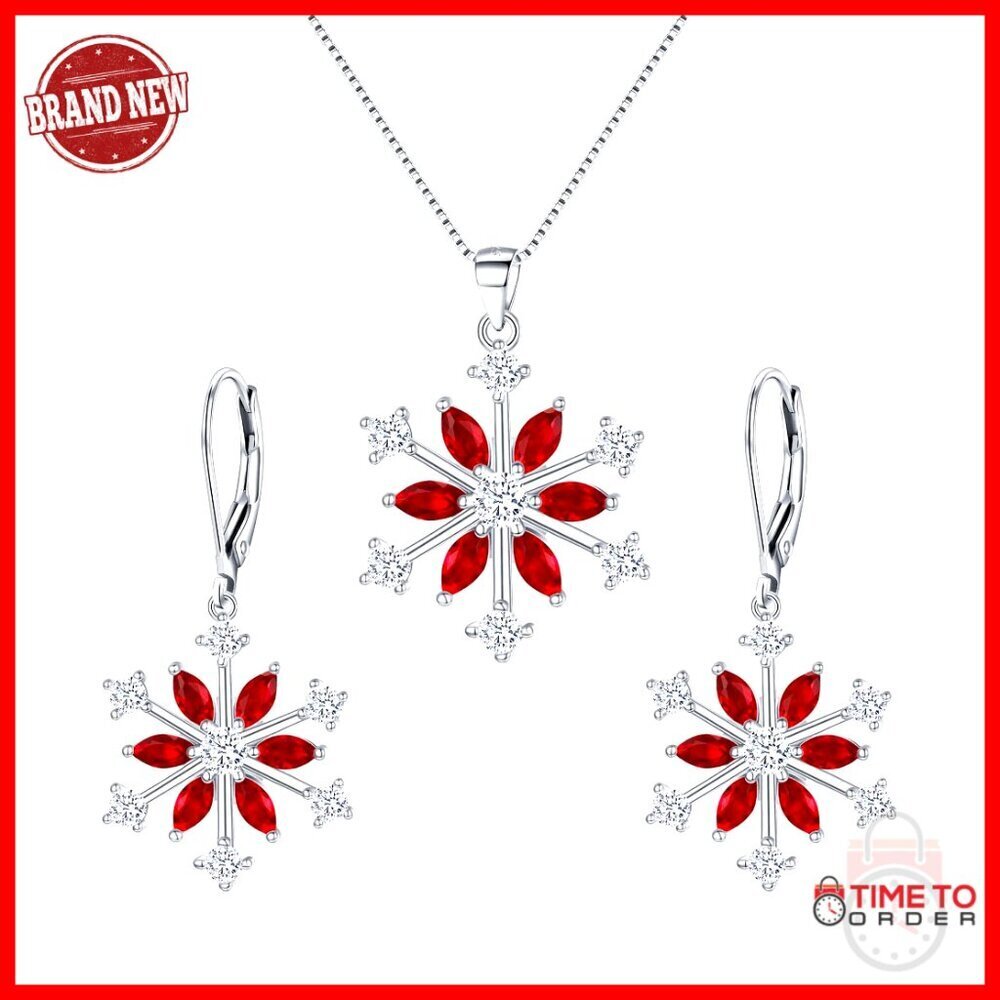 Sterling Silver Snowflake Jewelry Set with Cubic Zirconia, Adjustable Necklace